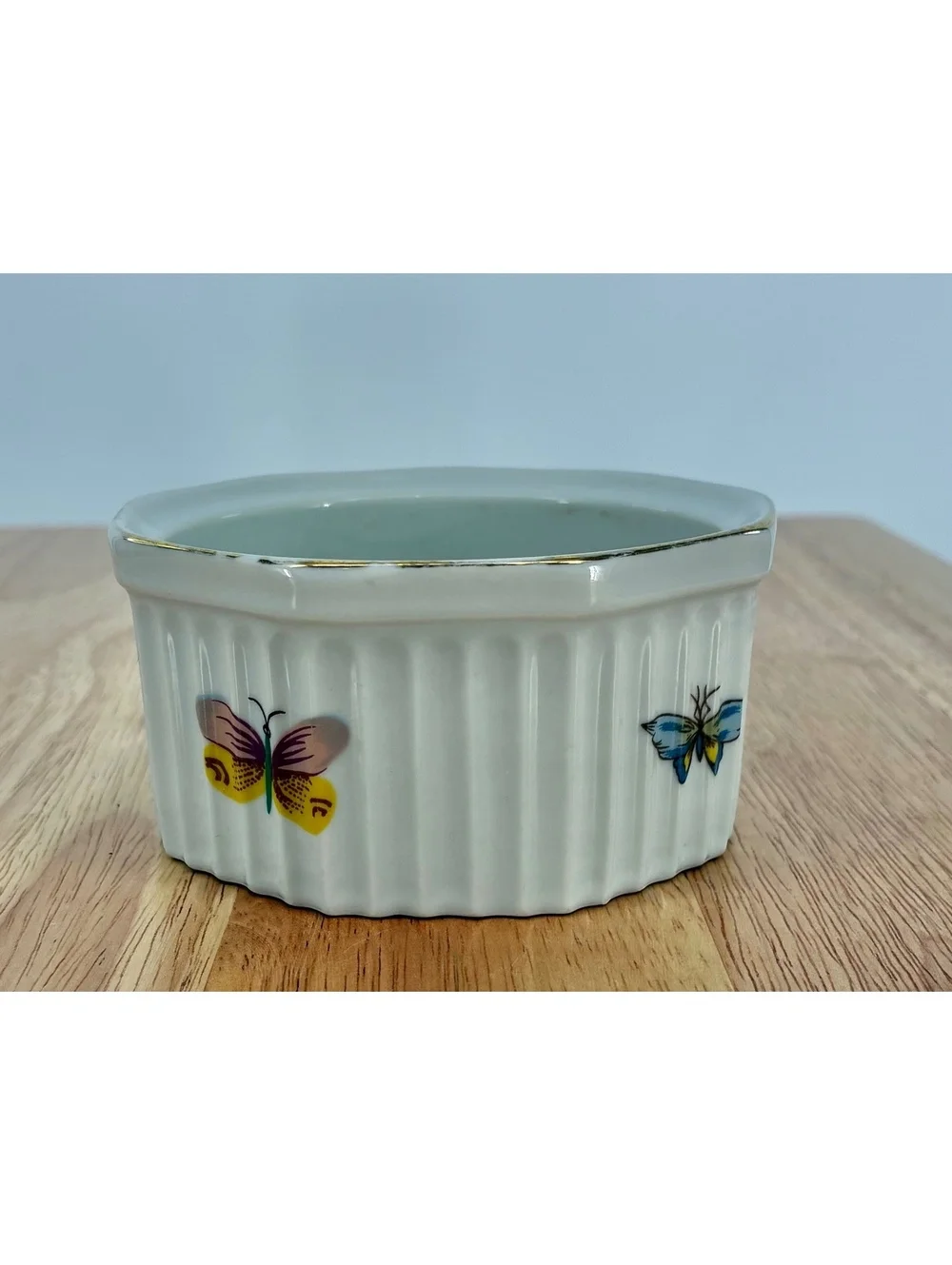 Vintage Mid Century Strawberry & Butterfly Porcelain Ramekin Gold Trim Japan